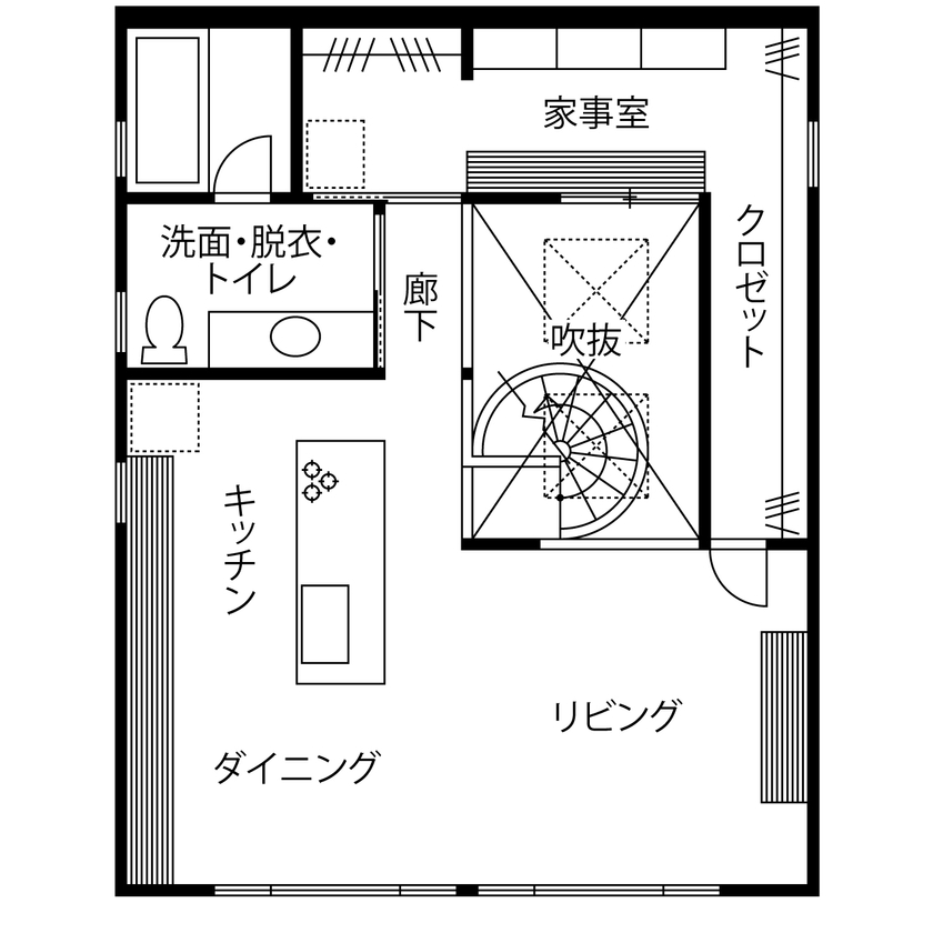 内に開いたコミュニティー空間