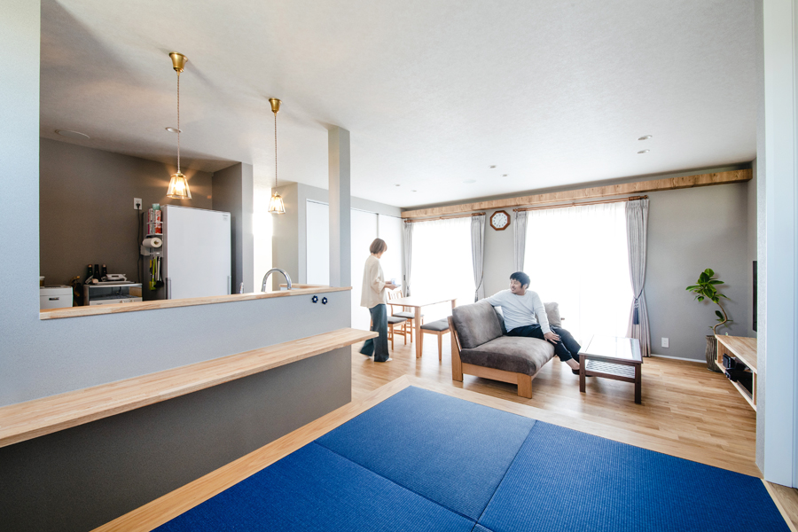 ペットと暮らすブルーの平屋