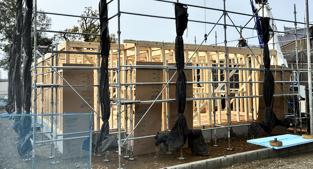 ついに上棟！足場越しに見える、ひとつの“家”としての存在感